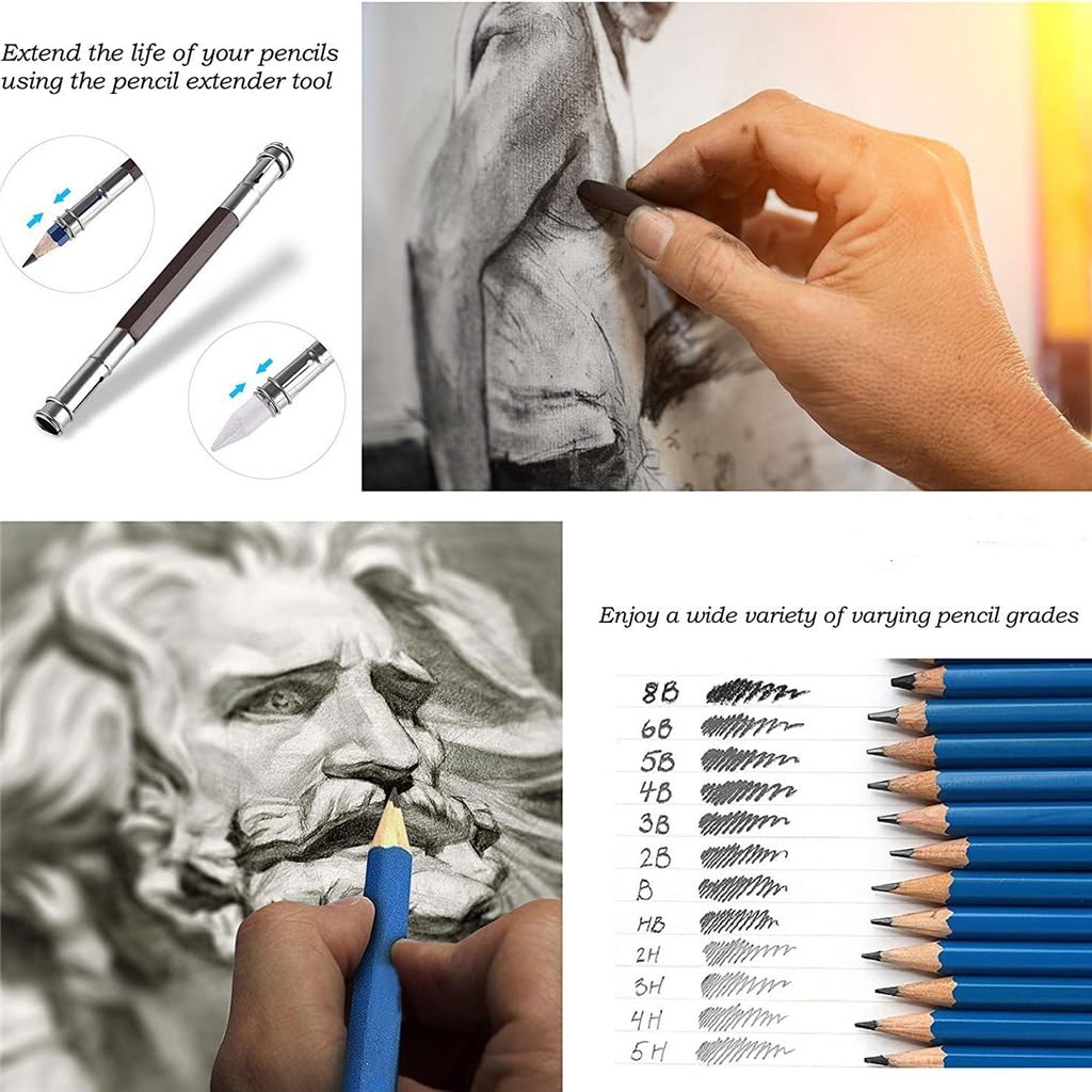 Ensemble de 60 pinceaux Professionnels pour Dessin au Fusain, Crayon à Dessin, Gomme, Crayon à Dessin