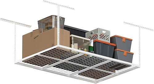 Vista 29 de Estante de almacenamiento de garaje de 4 x 8 pies, estante de almacenamiento de techo de metal resistente, de techo ajustable de 22 a 40 pulgadas