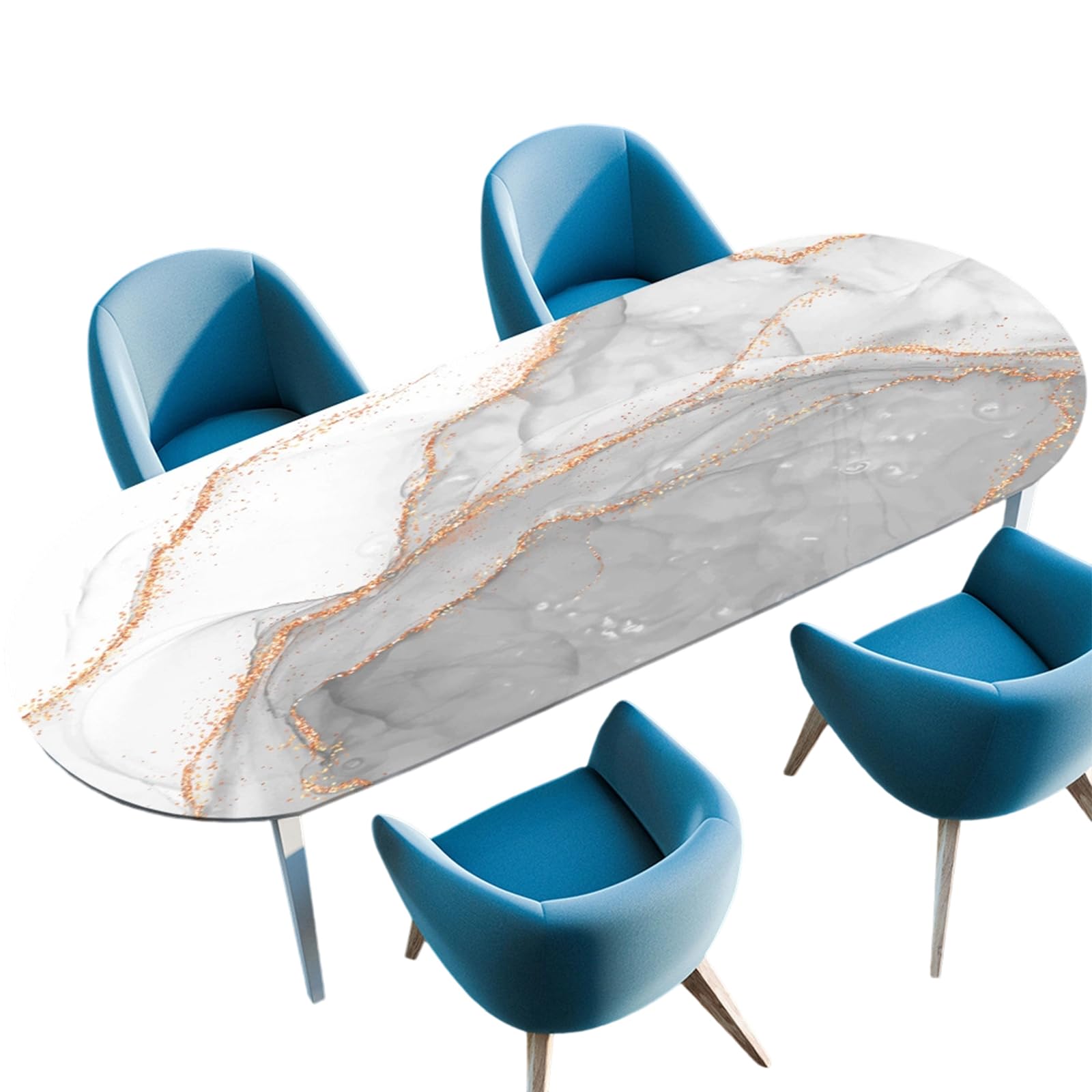 Msioytog Oval Tablecloth Marble Inspired Scheme Waterproof Coating Enduring Polyester Fabric Spillproof Covering for Coffee Dining Tables 36x60 42x60 Oval Dining Tablecloth