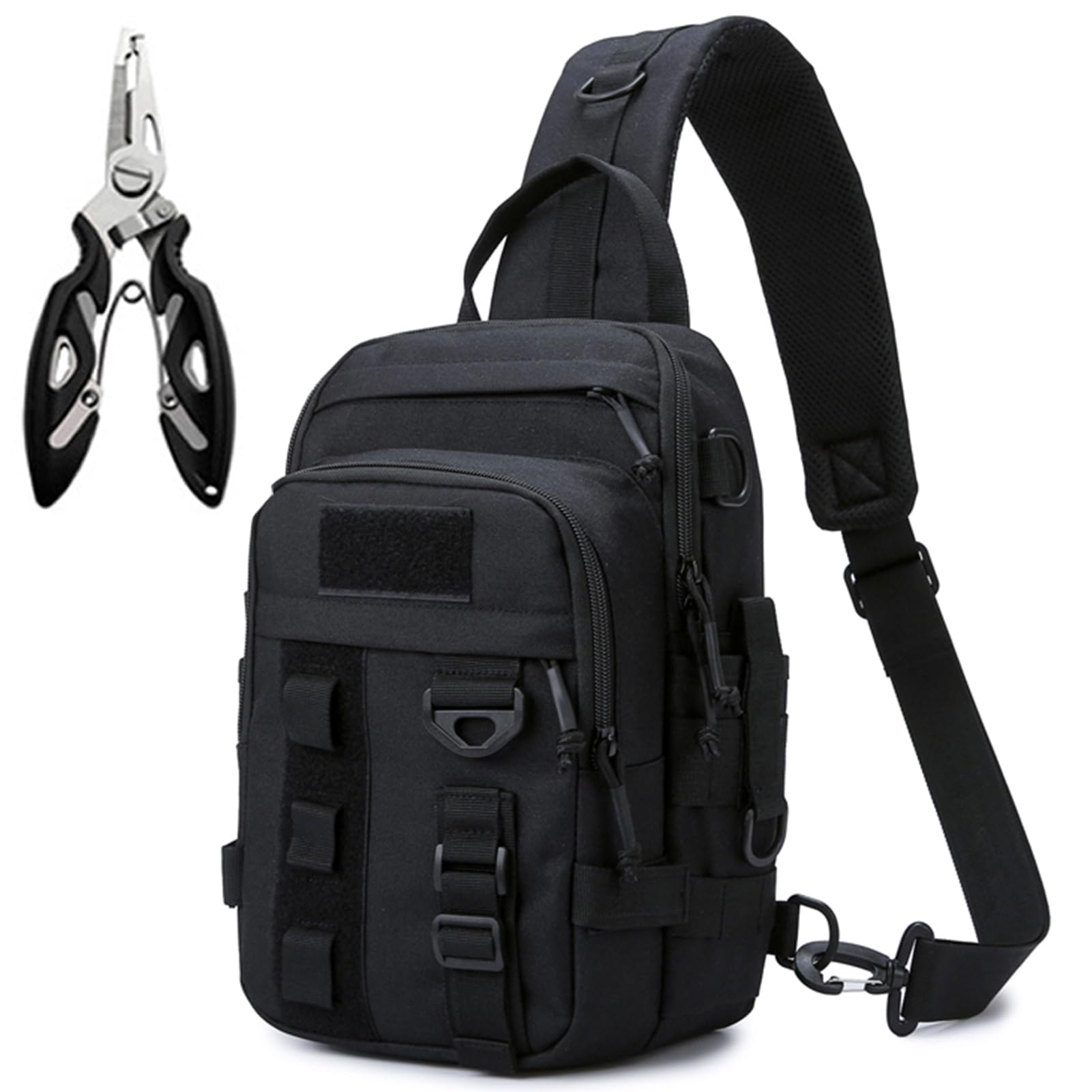 Fishing Sling Tackle Bag 5L - Fishing Tackle Storage Bags with Rod Holder for Angling Hiking Hunting Camping (Black)