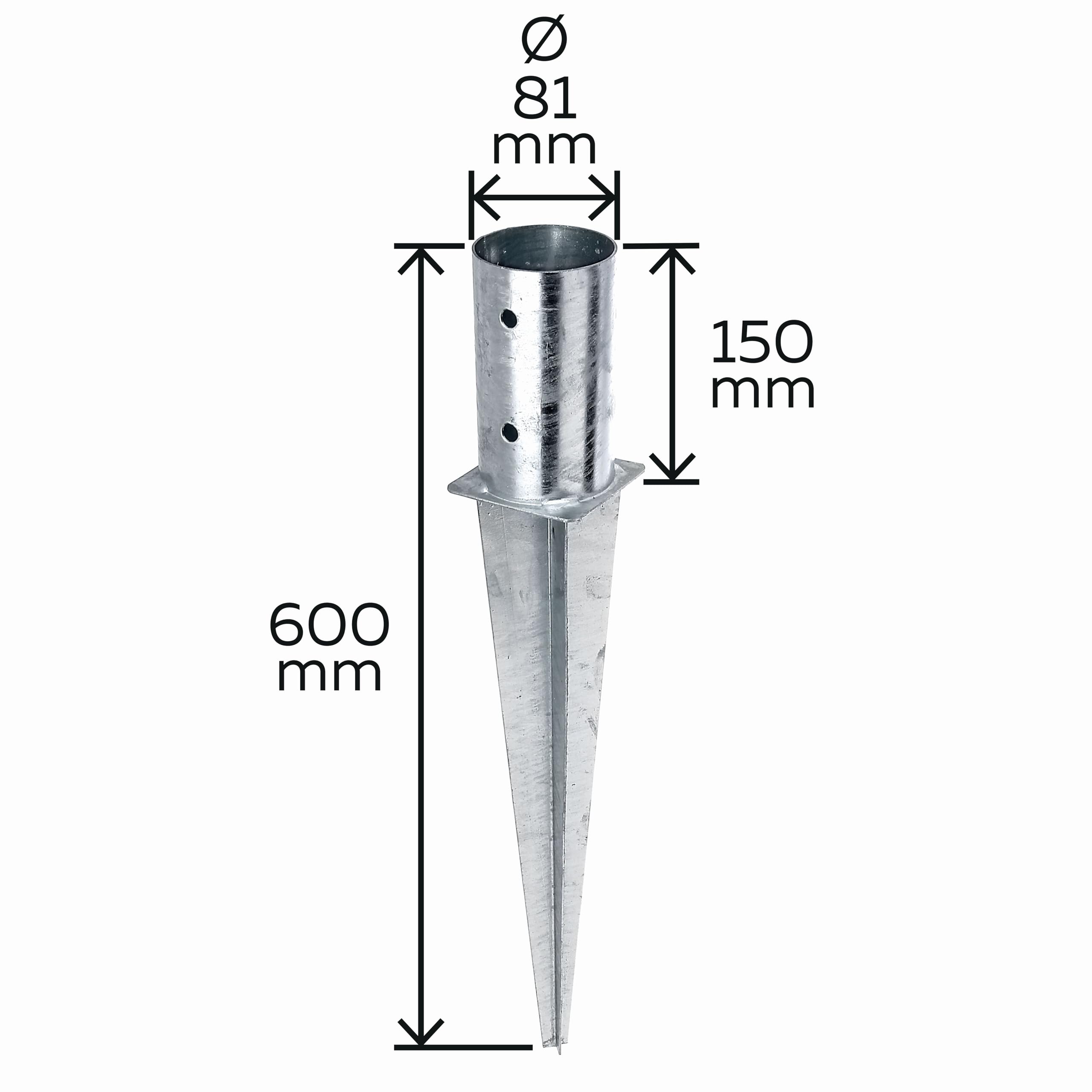 Alberts 211844 Einschlag-Bodenhülse | für Rundholzpfosten | feuerverzinkt | Ø81 mm | Gesamtlänge 600 mm | 2er Set