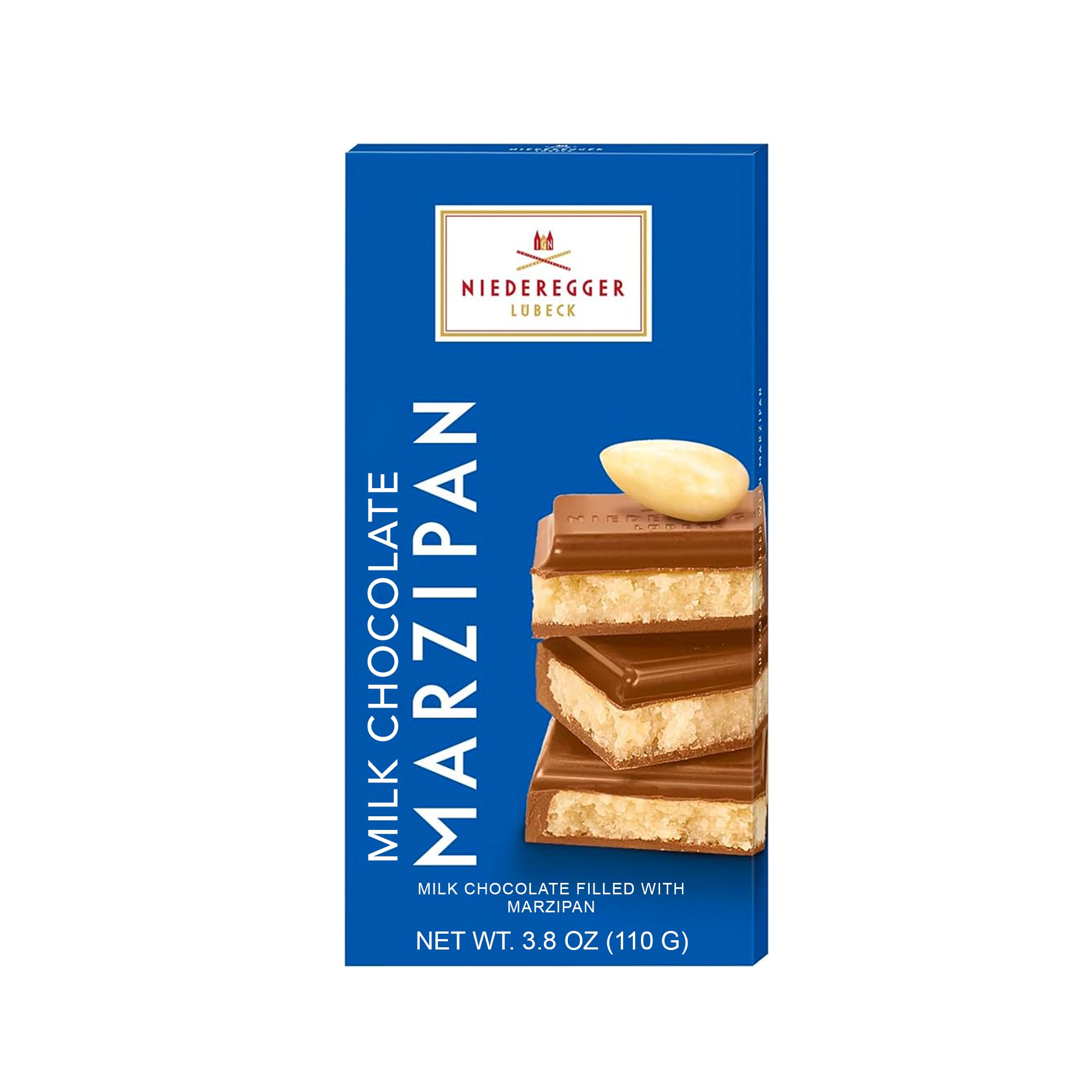 Milk Chocolate Marzipan Bar 110g/3.8 oz | Delicious world-renowned Marzipan encased with Rich, Creamy Milk Chocolate | Gourmet Confetionery | Made in Germany since 1806.