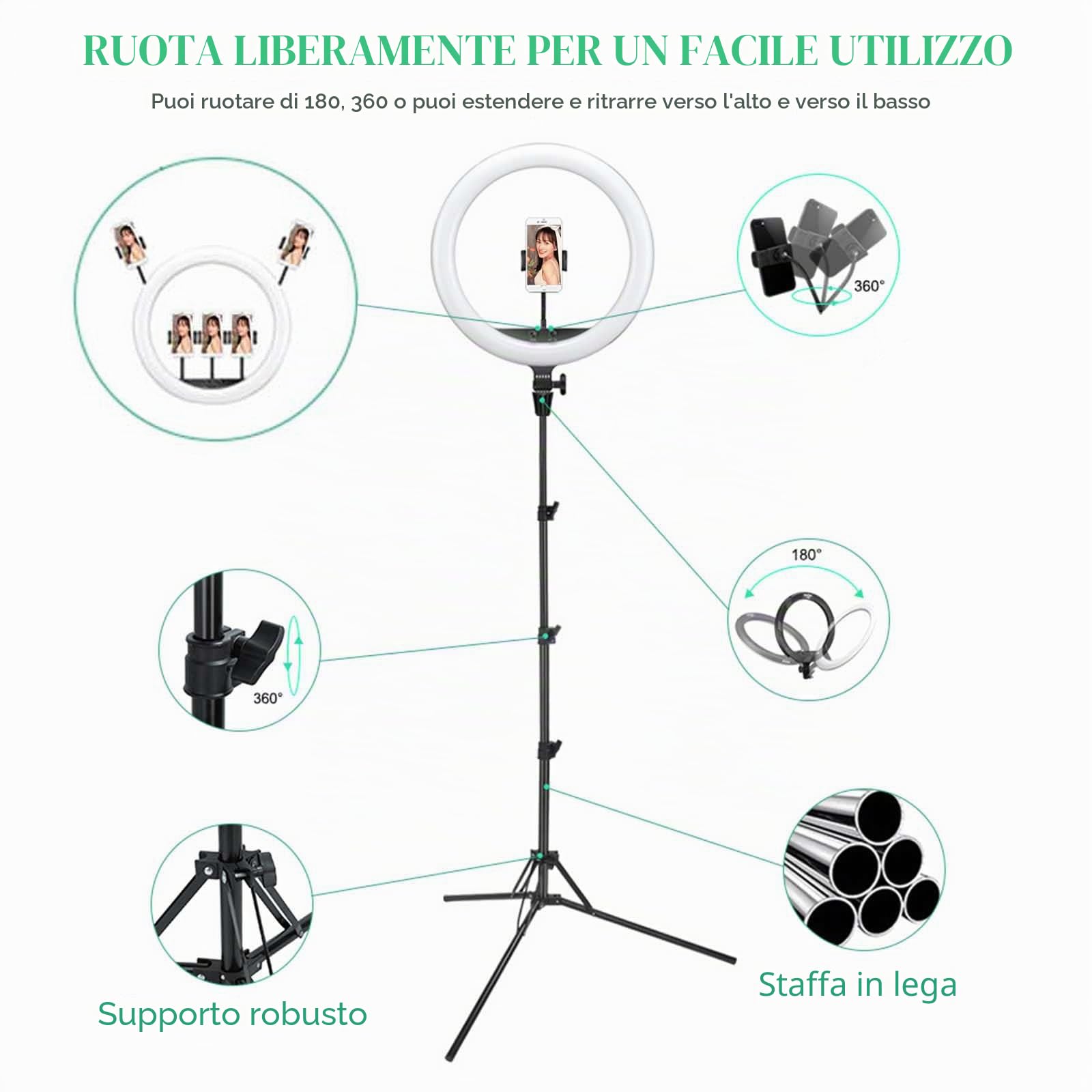 Godox LR150 - Kit di luci ad anello LED 18 pollici 38W bicolore 3000K-6000K per selfie ad anello Diammable CRI 90+