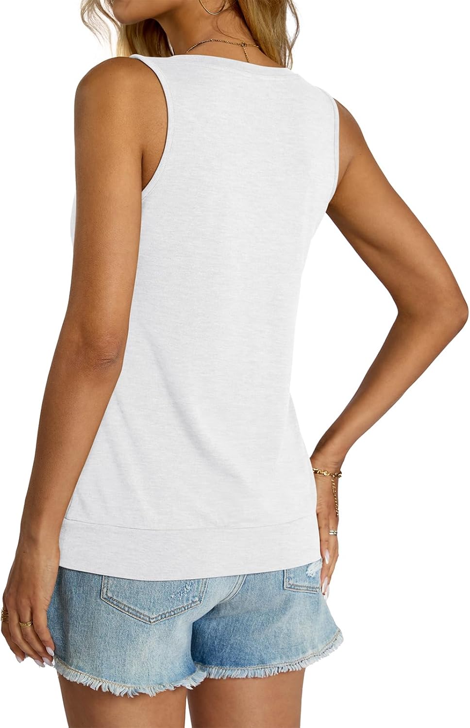 Womens V Neck Tank Tops Sleeveless Banded Hem Shirts Loose Fit Summer Outfits Clothes 2025 - Image 5