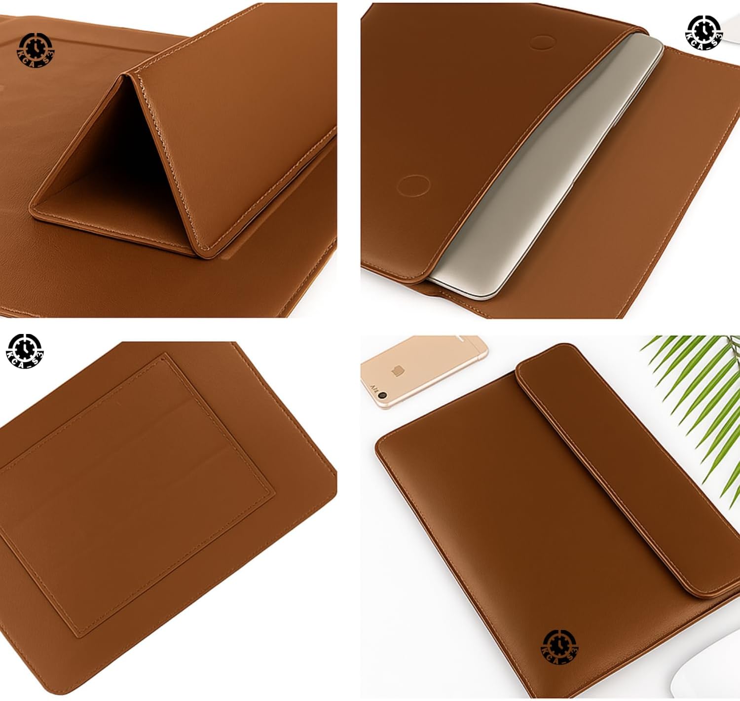 Brown Premium Laptop Sleeve 14-15.6 Inch ONLY Not for 11-13.3” MacBook Pro Air 15 Dell XPS HP Envy Lenovo ThinkPad Surface Waterproof PU Leather Stand Mouse Pad Business