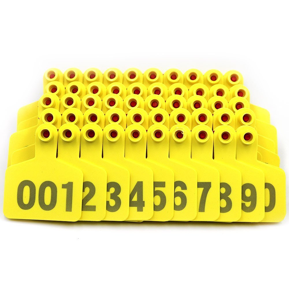 Marchi Auricolari Mucca/Bovini/Tag Auricolari Gialli Numerati 001-100 Bestiame TPU Identificazione per Capre Pecore Maiali Mucche Bovini Allevamento di Vitelli