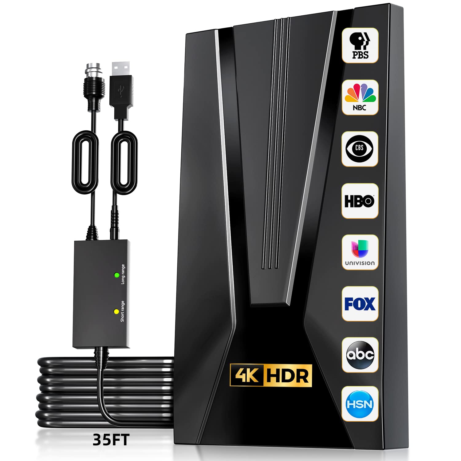 2022 TV Aerial, Techextra Indoor HDTV Aerial Outdoor 400 Miles 360° Reception Range High Gain Digital Freeview 4K 1080P Stronger Amplified Signal Booster for Local Channel-35FT Coax Cable