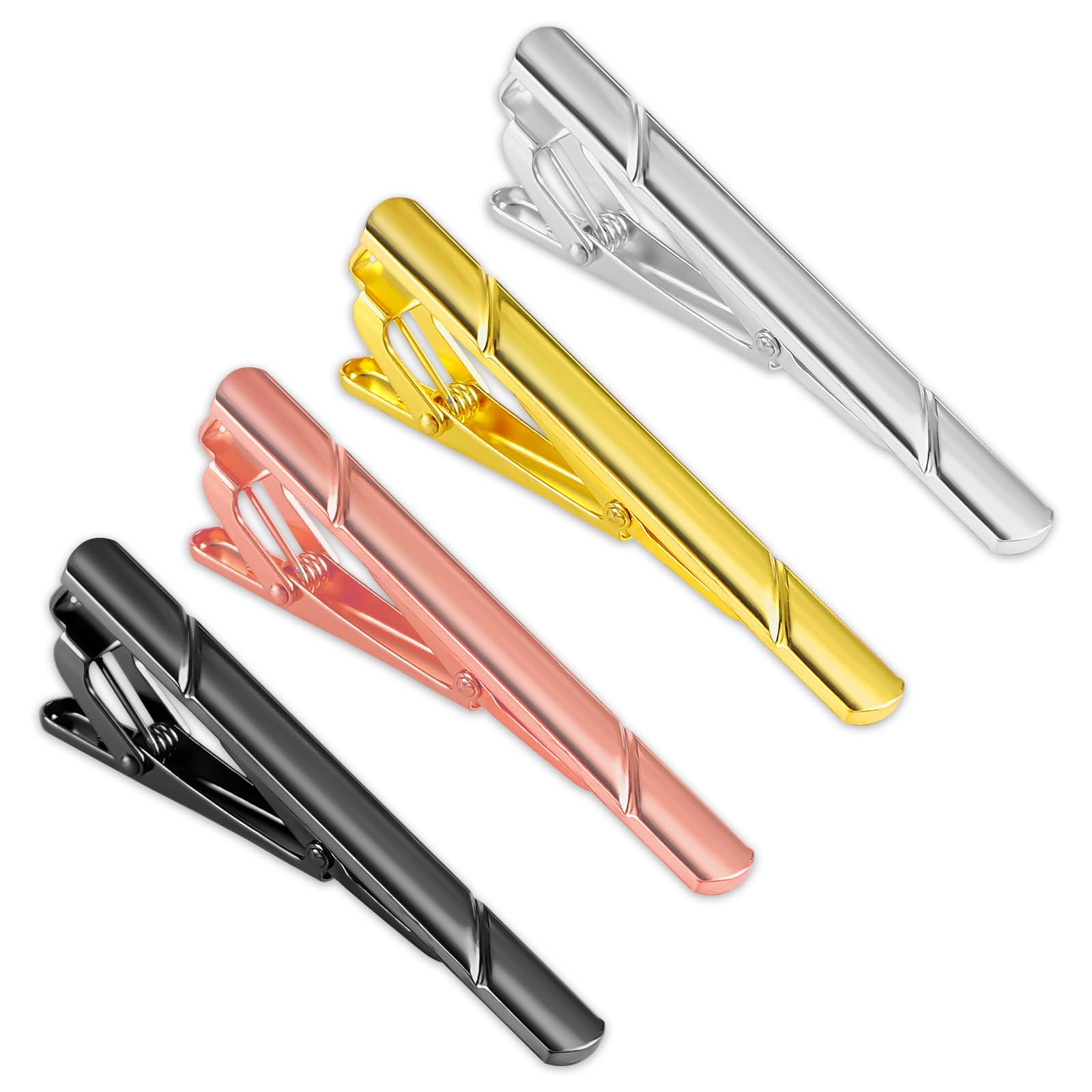 QFGasre 4Pack Tie Clips for Men Classic Ties Clip Silver Gold Black Necktie Tie Bar Clasp Clip Clamps Pins Bests Gift For Men Business Party Wedding Anniversary
