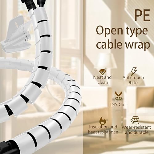 Miniatura 6 de Manguito de cable Orgainzer Tubos de gestión de cables en blanco y negro Guardián del cable para computadora de TV