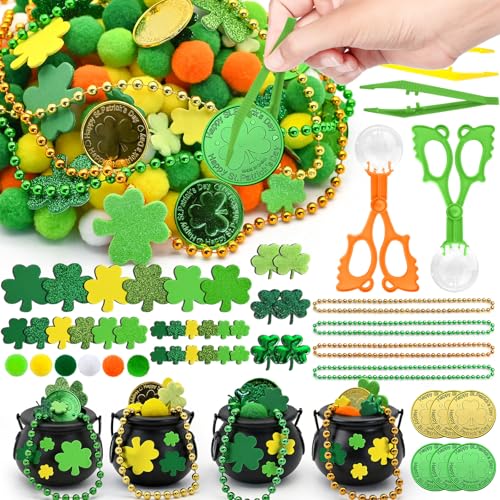 307 Pcs St. Patrick's Day Sensory Bin Filler Irish Shamrock Gold Coin Jar Counting Sorting Sensory Bin Items Fine Motor St. Patrick's Day Counts for Irish Counting Decor