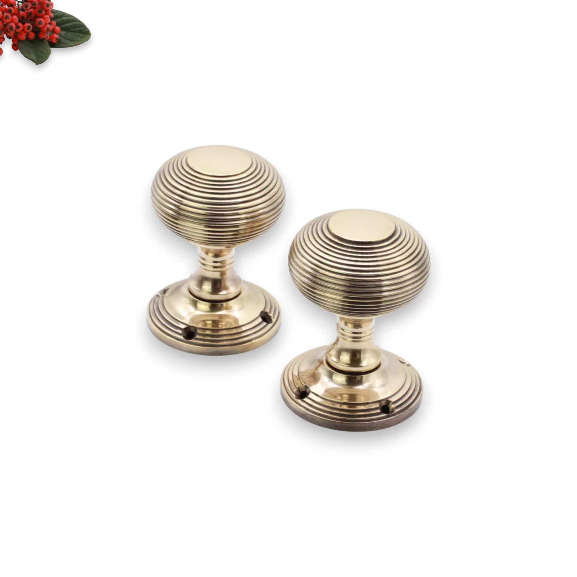 Infinity Decor Pair of Solid Brass Beehive Mortice Door Knobs in Aged Brass Finish - Image 4