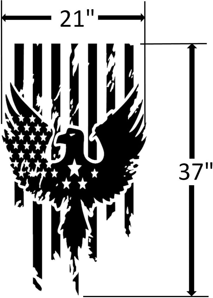 Clausen's World Eagle USA Flag Hood Vinyl Decal Racing Stripes 21x37 Inches, Fits Wrangler, Silver Grey Metallic