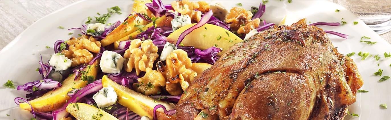 8x TULIP 500 g Mini-Haxe | Nach Slow Cooked Prinzip vorgegart | Vakuumverpackt | einfach im Backofen oder auf dem Grill zubereiten | in ca. 20-25 Minuten fertig | Schweinshaxe ohne Kühlung