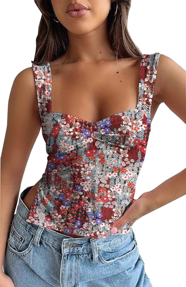 Women Cute Crop Tank Top Teen Girls Summer Trendy Sexy Y2K Strappy Going Out Tops