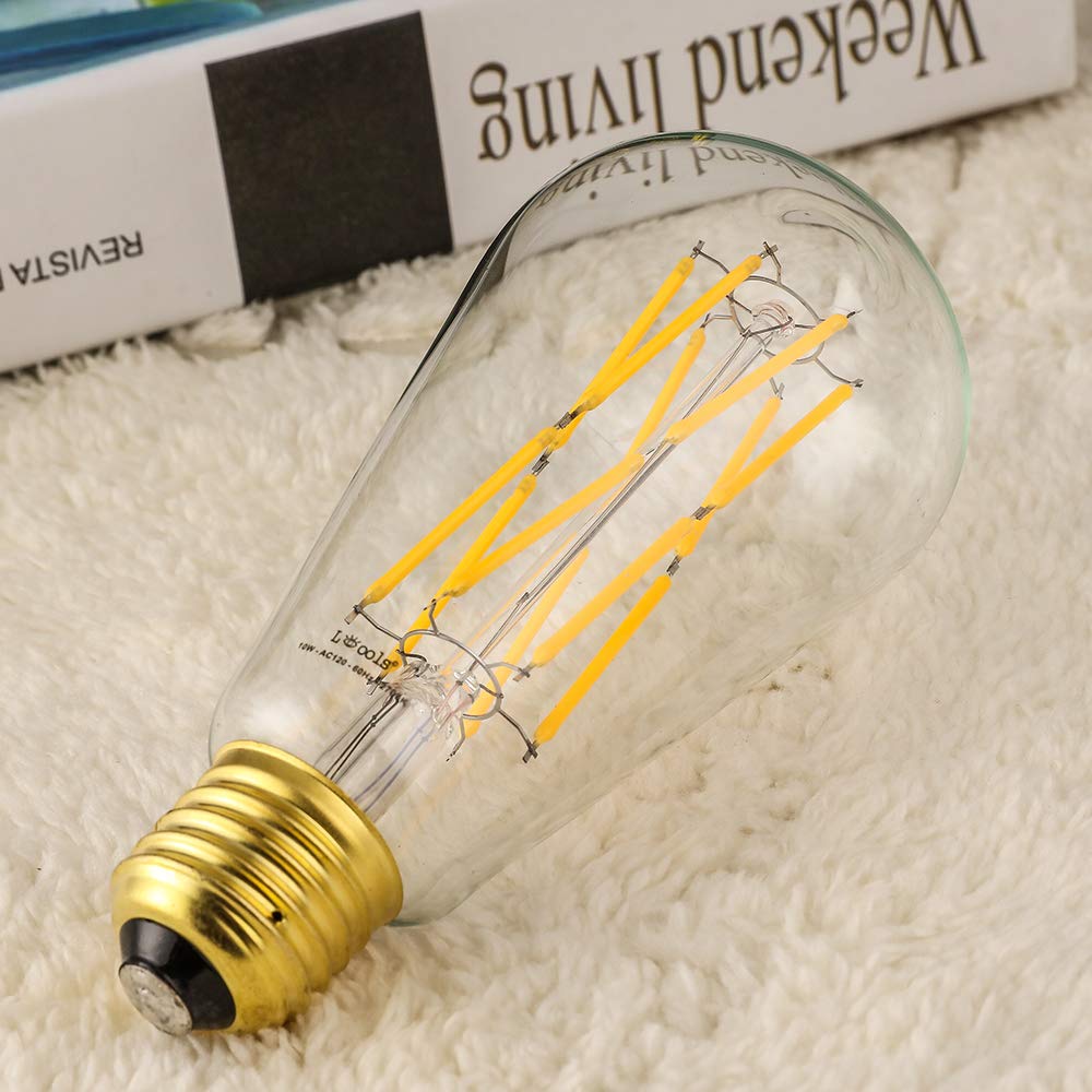 LEOOLS - Bombillas LED Edison e27 regulables, luz blanca cálida, 2700 K, estilo antiguo, estilo vintage, 100 W, equivalente a base E26, 10 W, LED, cristal transparente, 4 unidades