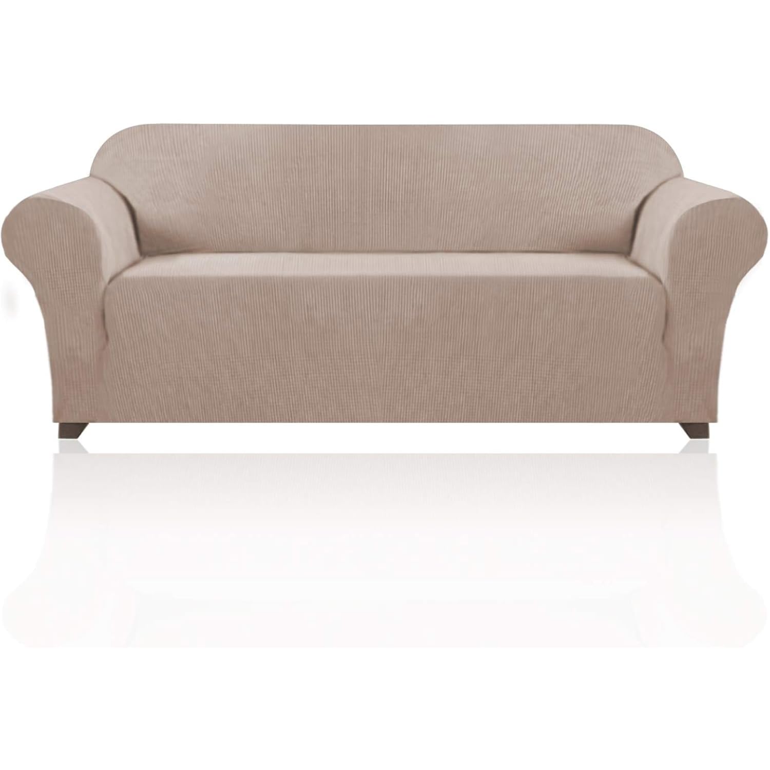 PrinceDeco Stretch Sofa Cover Slipcover Couch Covers for 3 Cushion Couch Furniture Protector Sofa Covers with Non Slip Elastic Bottom Dogs Pet Friendly Fitted(Large Sofa 90"-100",Sand)