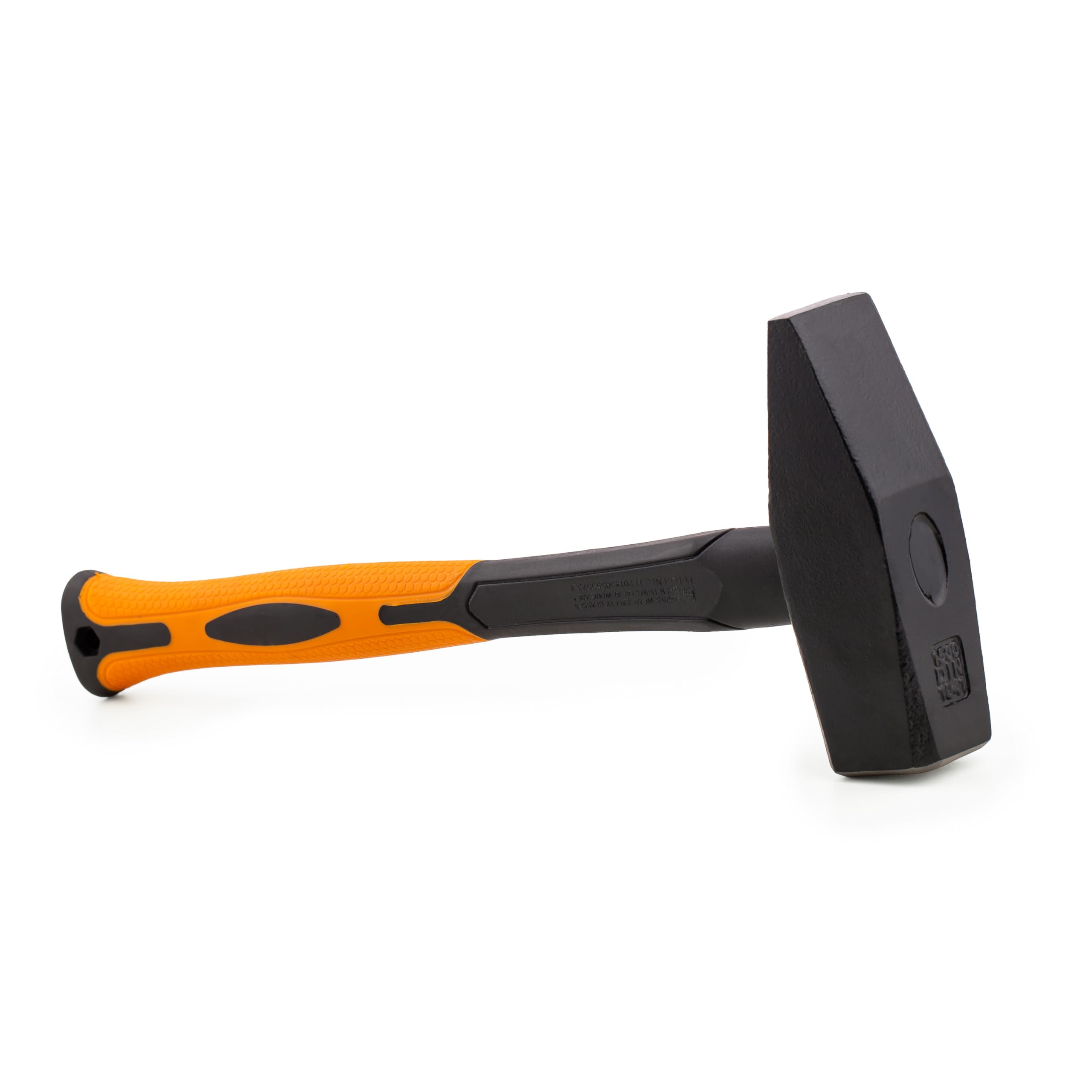Mivos Engineer's Hammer 1500 G With 2K Fibreglass Handle - Hammer With Forged Steel Head And Handle Made Of Robust Fibreglass - Din 1041 - Engineer's Tool, Black / Orange