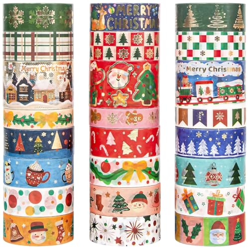 Christmas Washi Tape Set &ndash; 24 Rolls Gold Foil Holiday Decorative Tape for Scrapbooking, Journaling...