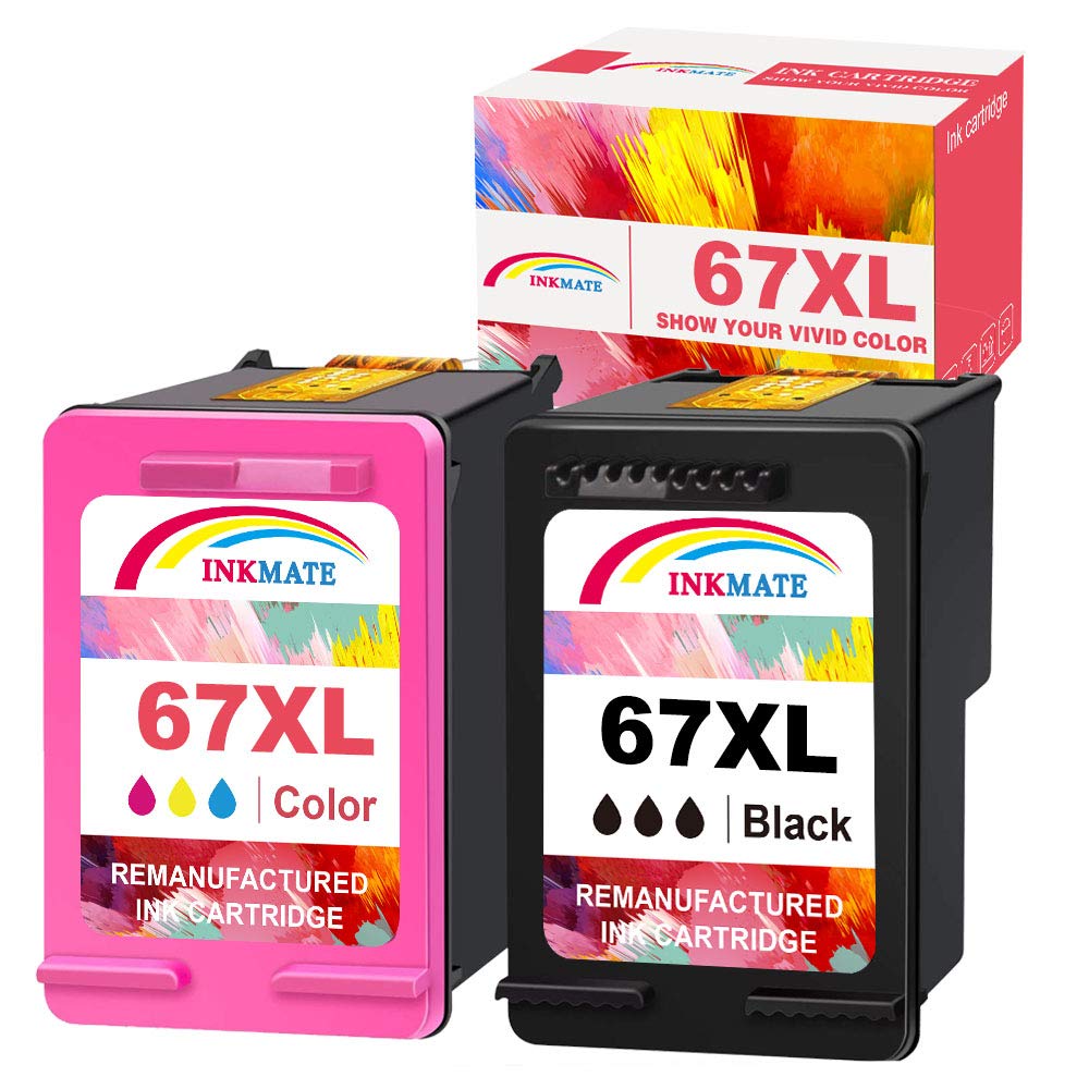 INKMATE Remanufactured 67XL HP Printer Ink Cartridges Replacement for HP Envy 6000 Ink Envy Pro 6400 Ink Deskjet Plus 4155 Ink Deskjet 2700 Ink Cartridges (1 Black,1 Tri-Color,2 Pack)