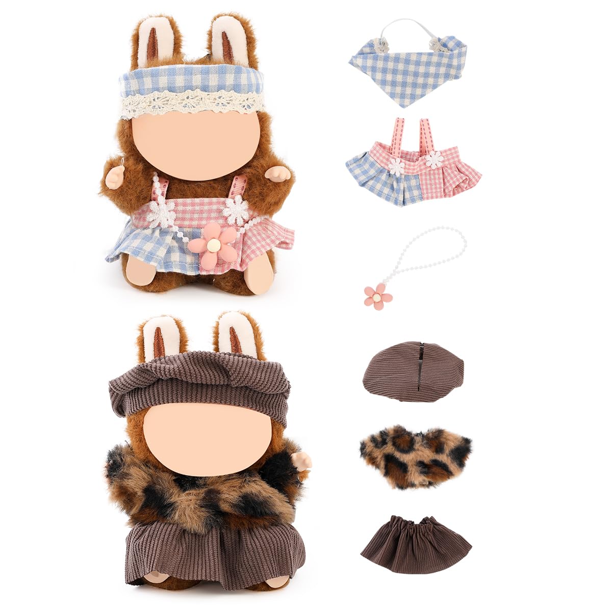 (2 Pack) XMBYGY Clothes for Labubu (for 17/15cm Standing/Sitting Doll) (NO Doll) - Clothes Accessories Dress up for Dolls Included Figures Clothes Skirt and Hat for Girls and Woman (LB6+LB56)