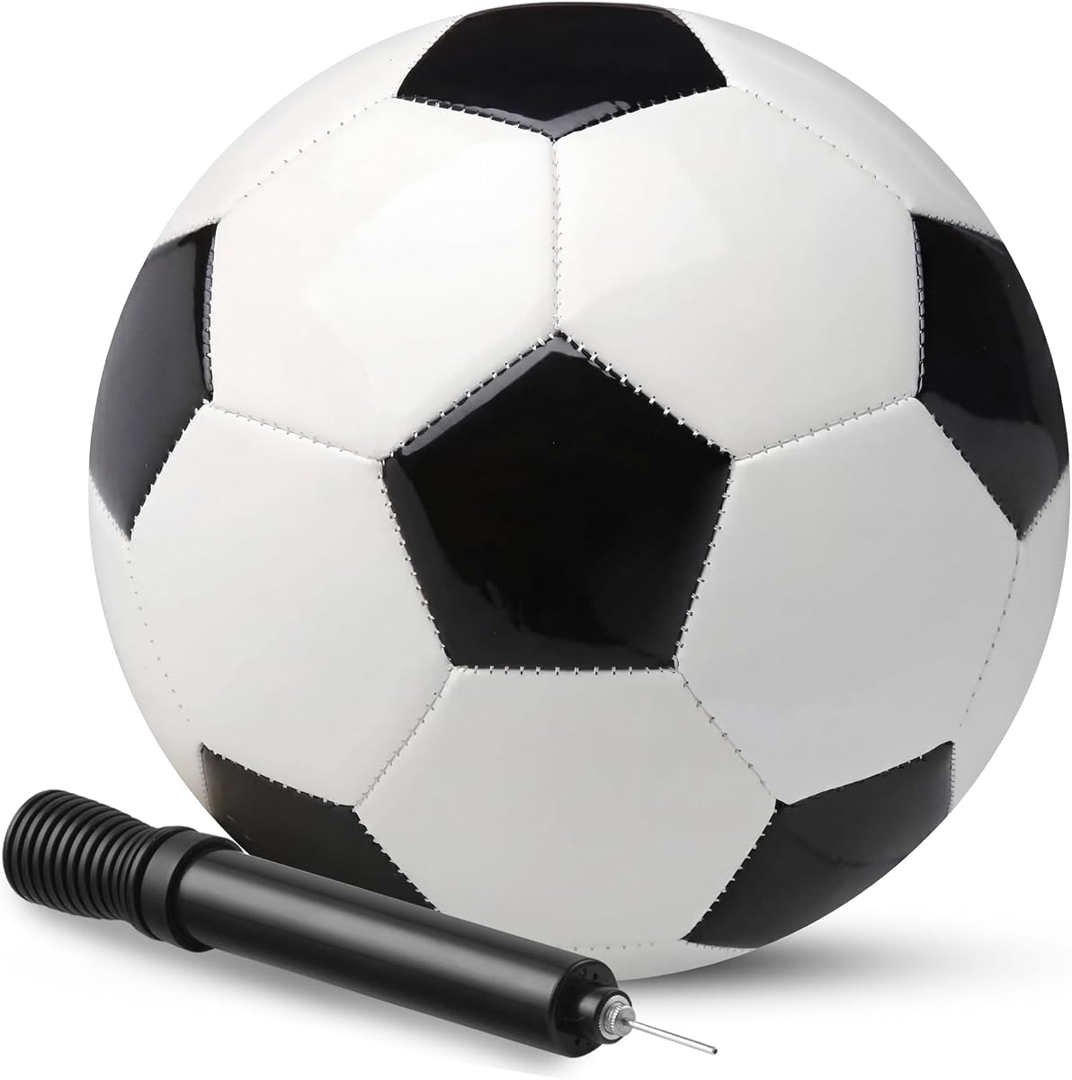 Balones de fútbol PlayBolt en blanco y negro: tamaños 2, 3, 4, 5, paquete de 1 o 4 | Balón de fútbol con bomba para niños, niños pequeños y adultos