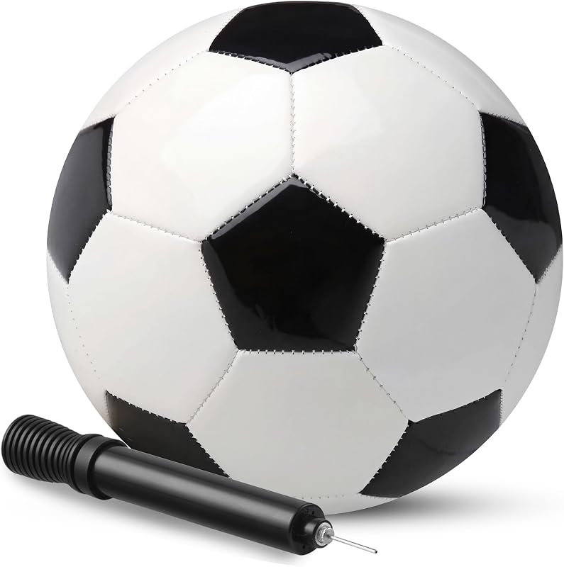 Balones de fútbol en blanco y negro: tamaños 2, 3, 4, 5, paquete de 1 o 4 | Balón de fútbol con bomba para niños, niños pequeños y adultos