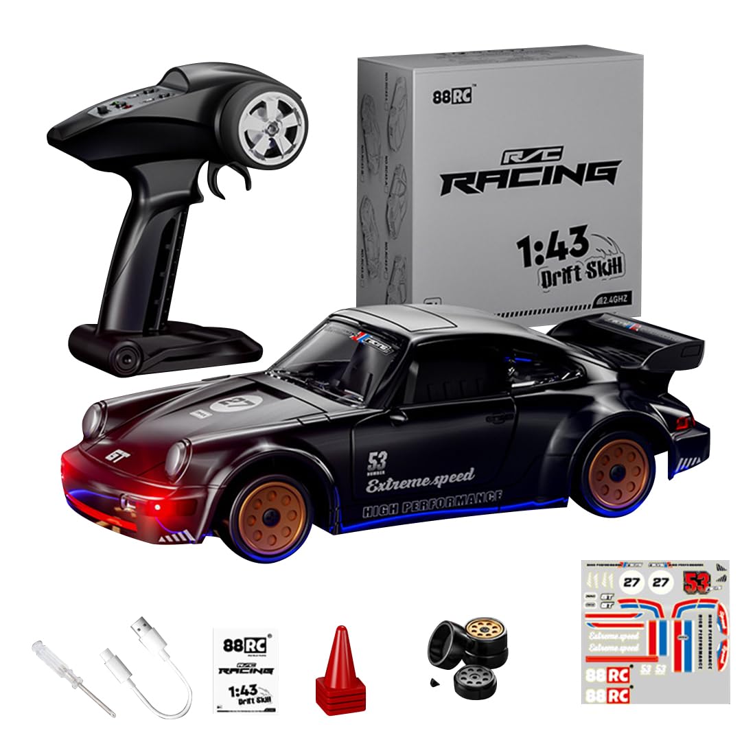 1/43 Drift RC Auto Mini, 2,4 G, w pełni proporcjonalny 4WD Drift RC Racing Car samochód sportowy z otwieranymi drzwiami, 18 km/h, stop metalu, samochód wyścigowy RTR
