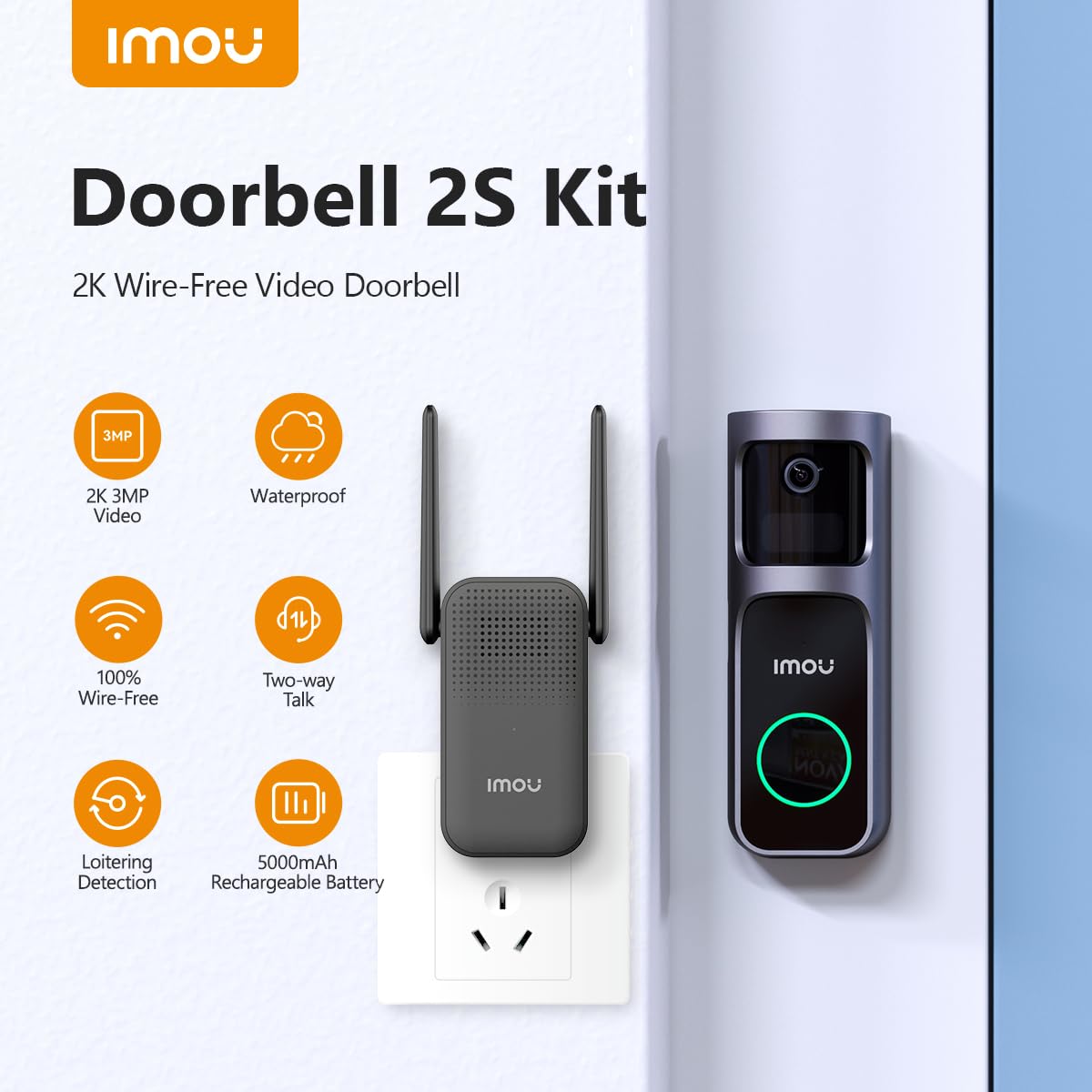 Imou Video Doorbell Set 30°Pan Lens Doorbell Camera Wireless Human Detection Two-way Talk Doorbell Motion Sensor con suoneria Impermeabile, durata della batteria 120 giorni