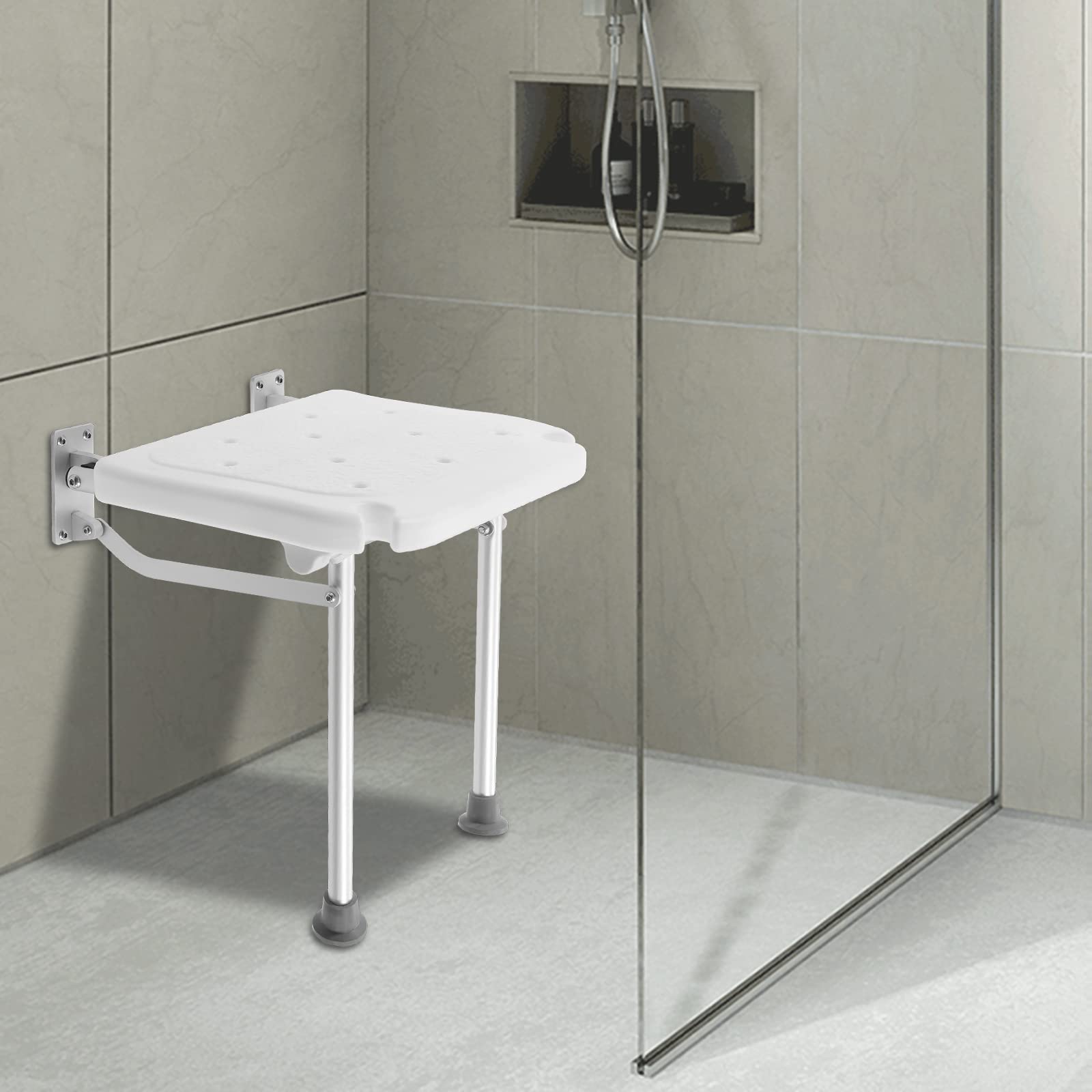 Sgabello da doccia pieghevole a parete, sedia da doccia pieghevole, per anziani, donne in gravidanza e disabili, portata massima 100 kg, sgabello da doccia pieghevole con piedini di supporto, sgabello
