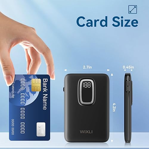 Miniatura 2 de Cargador portátil ultrafino de 5000 mAh con cable USB-C integrado, batería externa compacta para uso en exteriores, compatible con iPhone 1615,