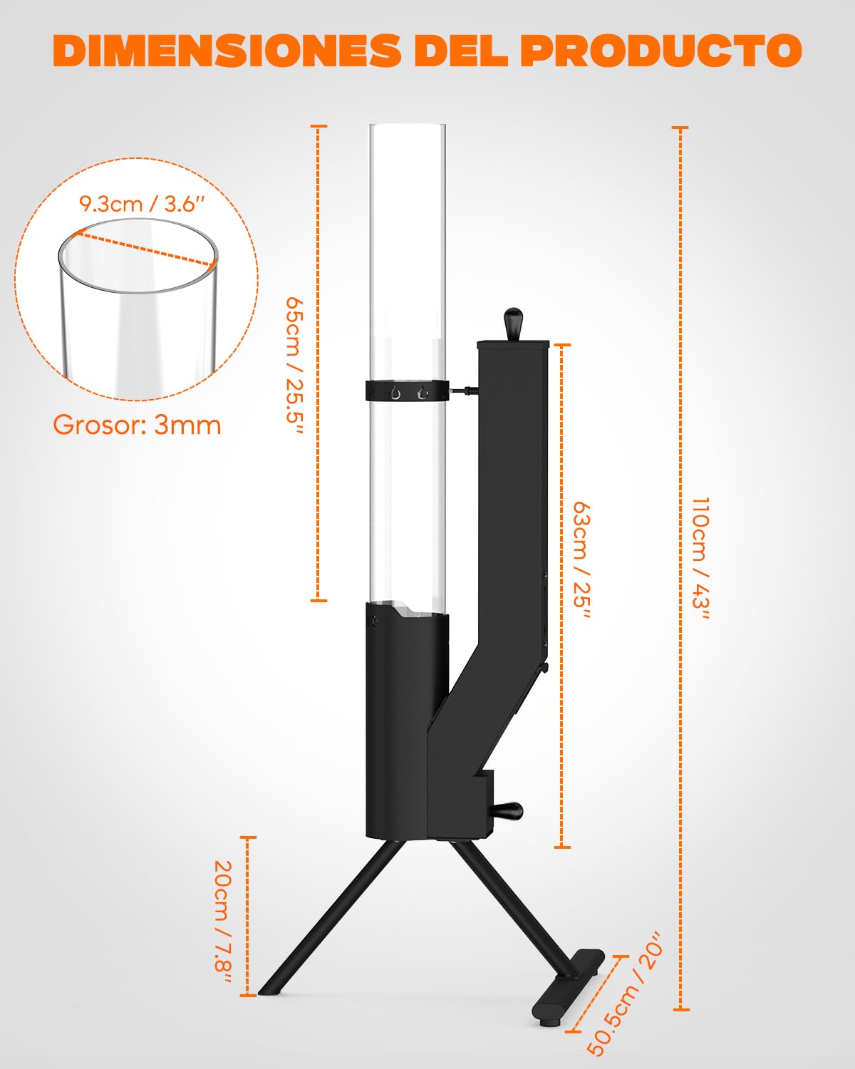 Onlyfire Estufa de Exterior de Pellets, Antorcha con Llama en Espiral de 360°, Chimenea de Jardín con Cilindro de Cristal de 65cm, Brasero de Exterior para Terraza y Camping, Altura Total 110cm