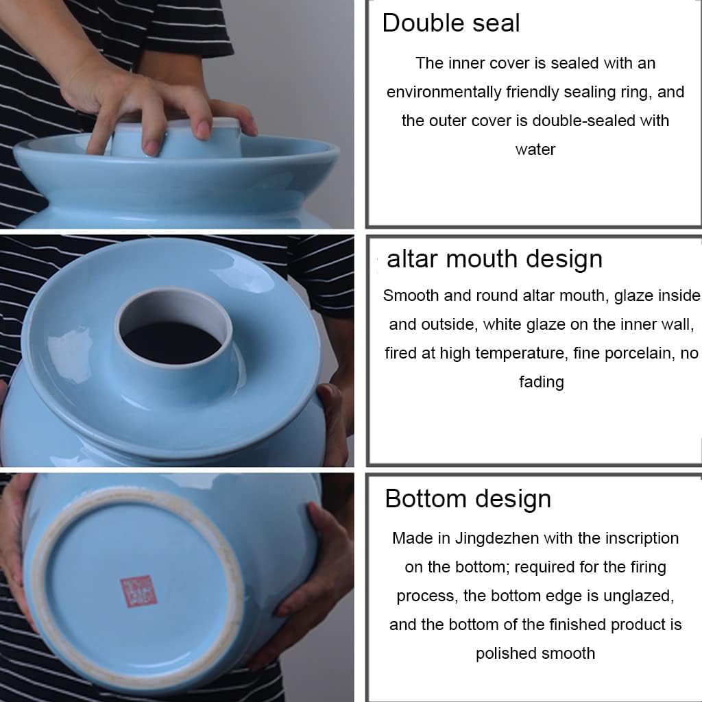Thickened Ceramic Fermentation Crock Pickling Pot,Traditional Chinese Porcelain Pickle Jar,Fermenting Jar with Water Seal Airlock Lid Stoneware Fermenter for Kimchi 7KG Jar