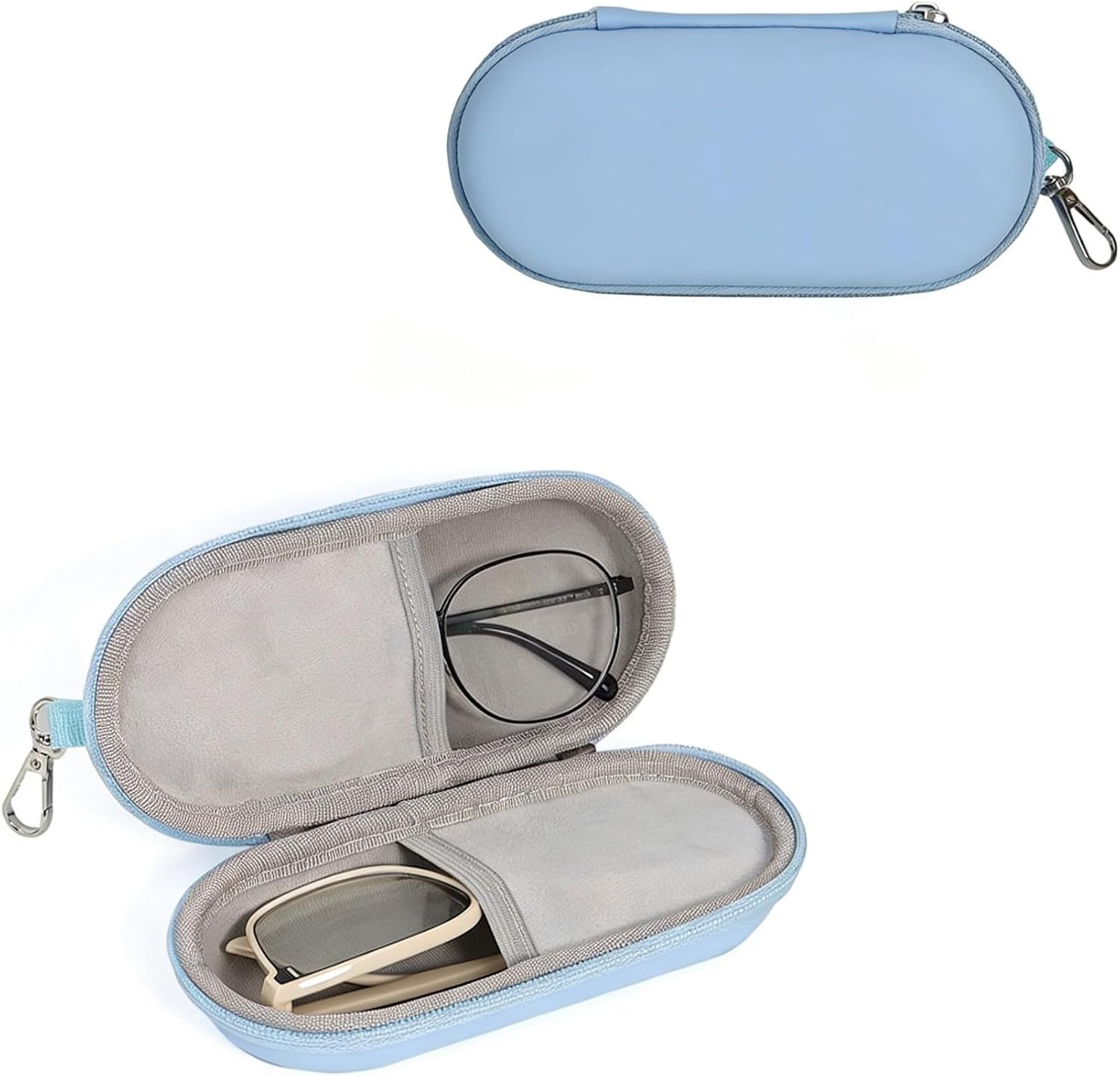 Dual Glasses Case PU Hard Shell Multiple Eyewear Storage Box Shockproof Portable Travel Double Sunglasses Glasses Organizer for Men Women (Blue)