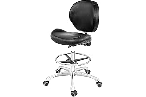 Drafting Chair Adjustable Tall Shop Stool, Rolling Chair with Backrest and Footrest