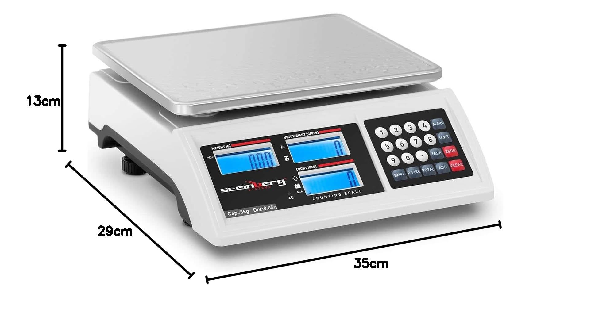 Steinberg Systems Balanza Cuentapiezas 3 kg / 0,05 g 22,8 x 28 cm Batería 80 h 3 LCD Balanza Digital Piezas Inventario Pesaje Electrónico