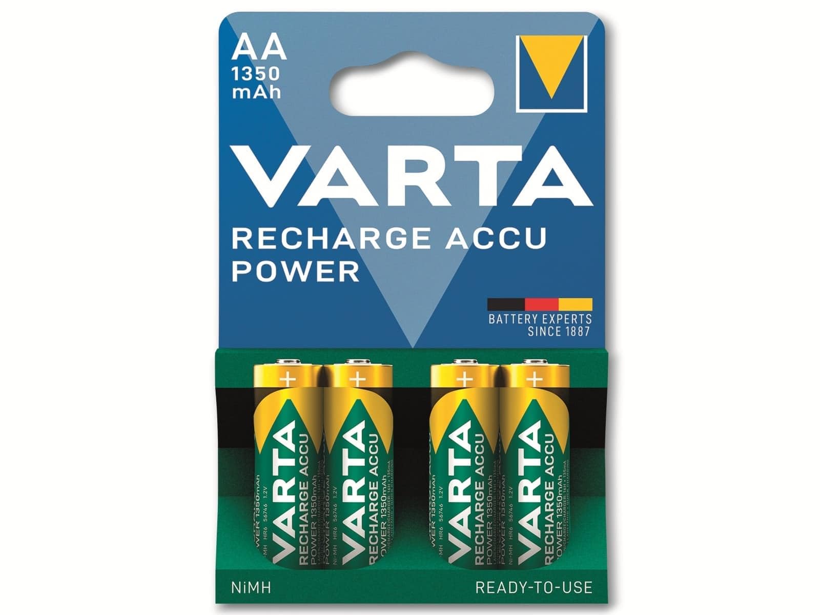 Varta Ready2Use HR06 AA NiMH Akku, 1350 mAh, 1,2 V, Packung 4 Grün