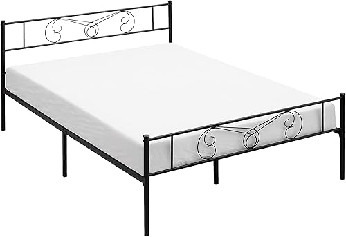 Miniatura 7 de Alkmaar Base de cama Queen con cabecero y estribo, base de colchón de metal con almacenamiento, no necesita somier, fácil montaje, negro (Queen)