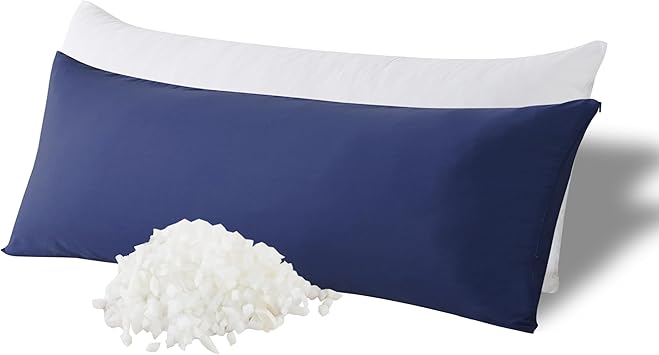 WhatsBedding Memory Foam Body Pillow with Cooling Zippered Cotton Cover, Full Body Pillow for Adults, Long Pillow for Sleeping, Firm Pillow Breathable Fluffy Supportive - Dark Blue