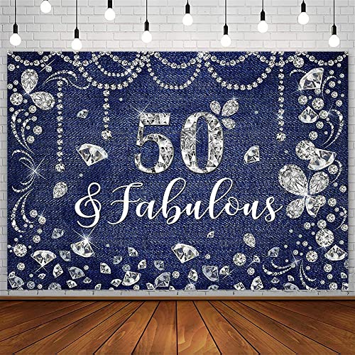 Toile de fond en denim et diamants 2,1x1,5m pour anniversaire de 50 ans