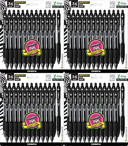 Zebra Pen Z-Grip Retractable Ballpoint Pen, Medium Point, 1.0mm, Black Ink, 24 Pack (Packaging may vary) - 4 Pack