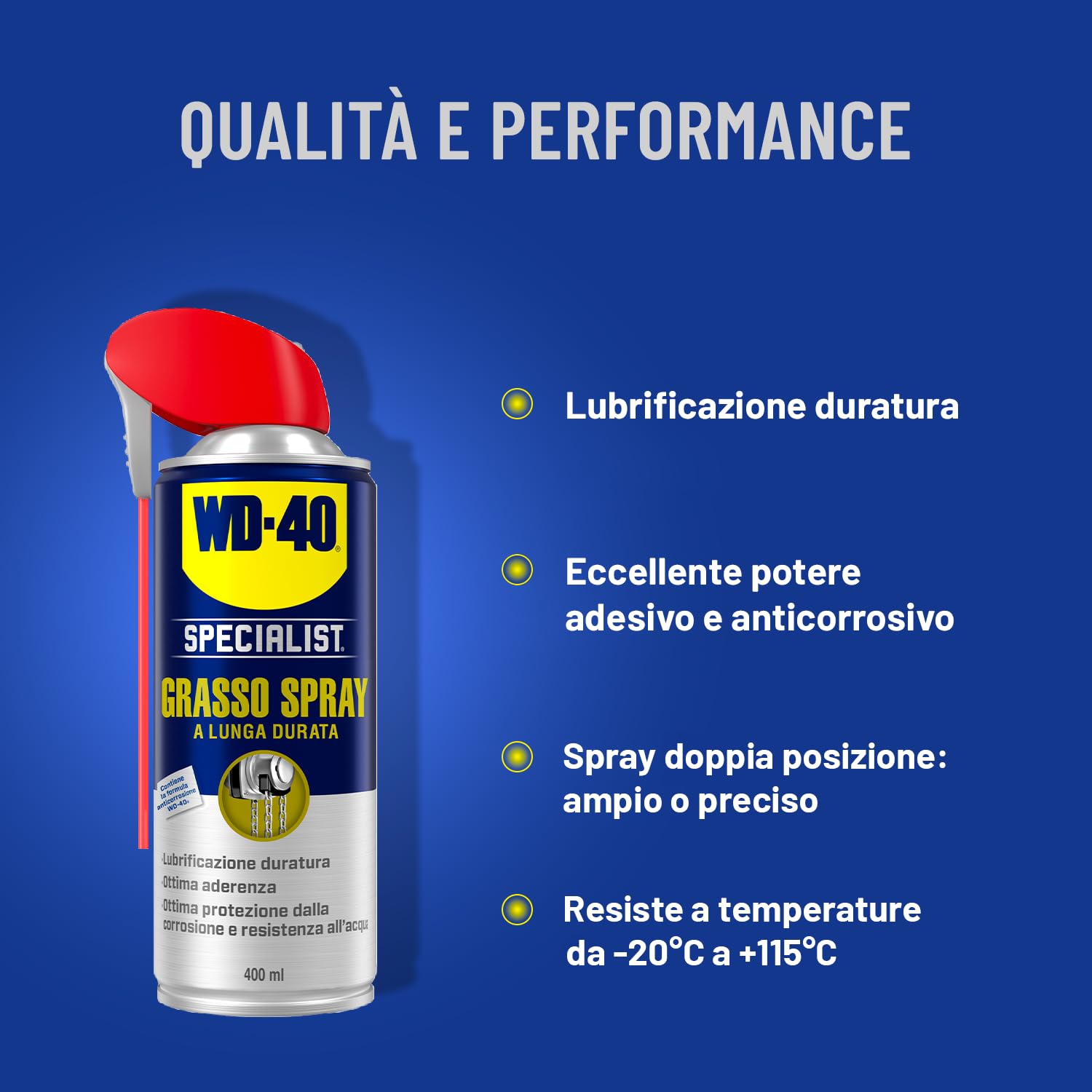 WD-40 - Specialist - Grasso Spray - Lubrificante a lunga durata - Adesione e tenuta ottimali - Elevata resistenza ad acqua, corrosione e temperature (da -20°C a +115°C) - Per tutti i metalli - 400ml