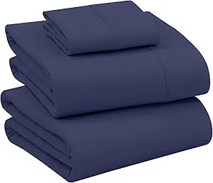 RUVANTI 100% Cotton Twin XL Sheet Sets, 3 Pieces, Soft & Breathable Percale Weave Bedding, Deep Pocket 16", Hotel Standard, Crisp Cool Feel, Durable, Perfect Size Dyed Sheets, Crown Blue