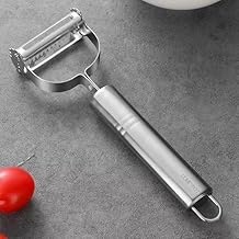 VOLITO 2-in-1 Stainless Steel Julienne Vegetable Peeler | Fruit & Veggie Cutter, Slicer & Shredder | Multipurpose Kitchen Tool for Potato, Carrot, Cucumber, Salad – Silver
