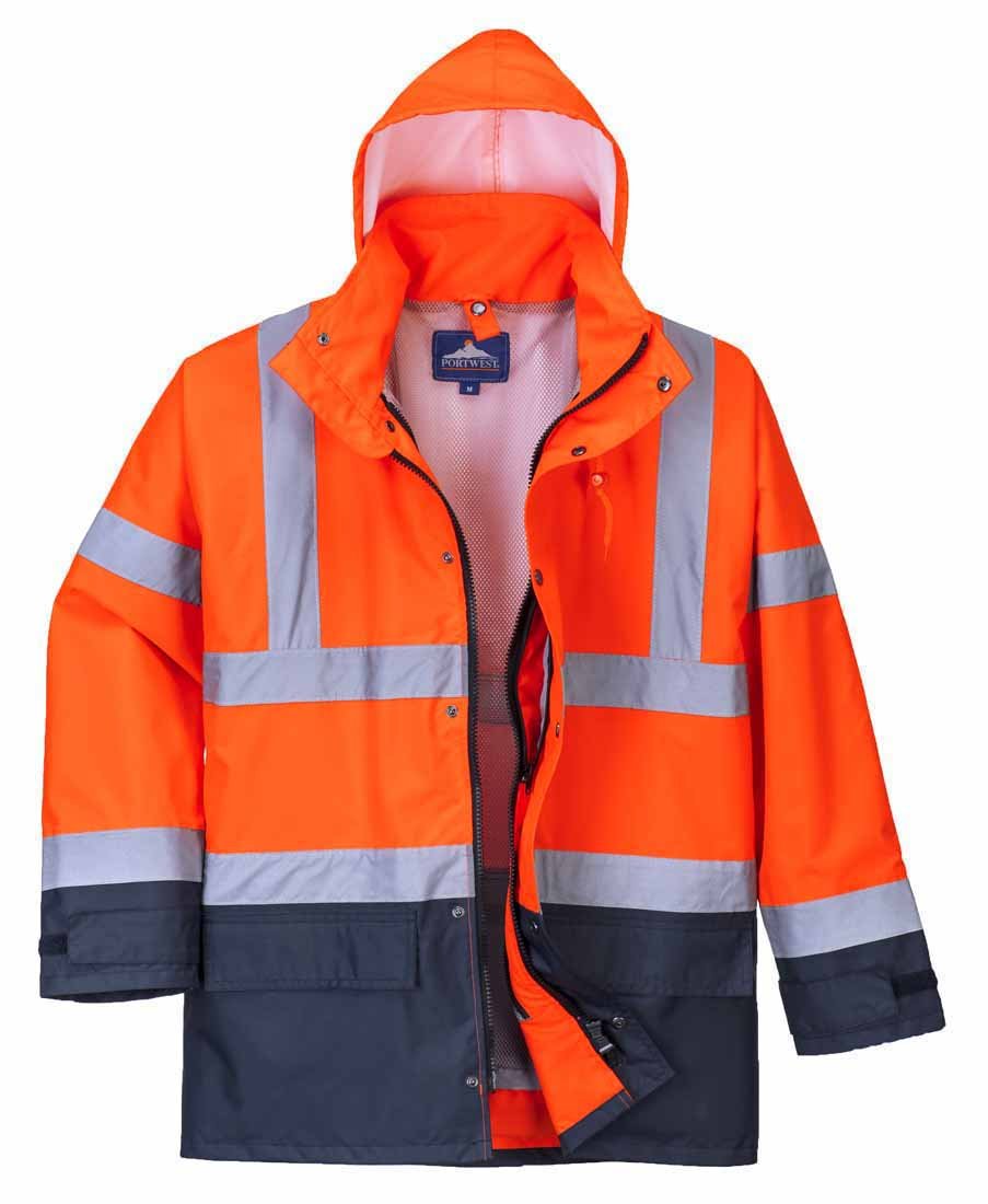 300D Oxford Weave Industry Red / Navy Oxford Weave 300D Class 3 Hi Vis 5-In1 Executive Jacket