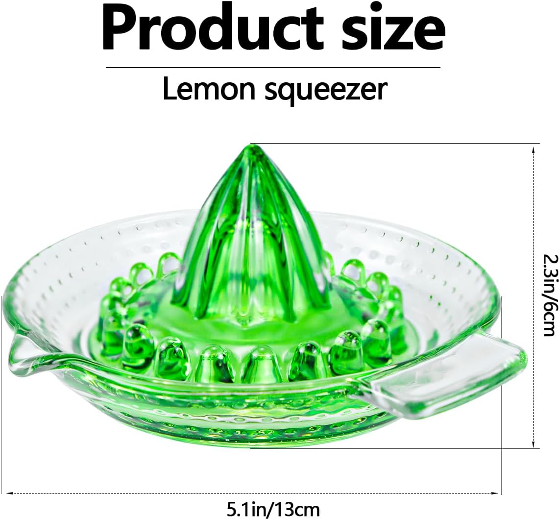 DOERDO Lemon Squeezer Fruit Hand Squeezer Manual Juicer Dishwasher Safe, Heavyweight Glass, 5.1x2.3Inch, Green