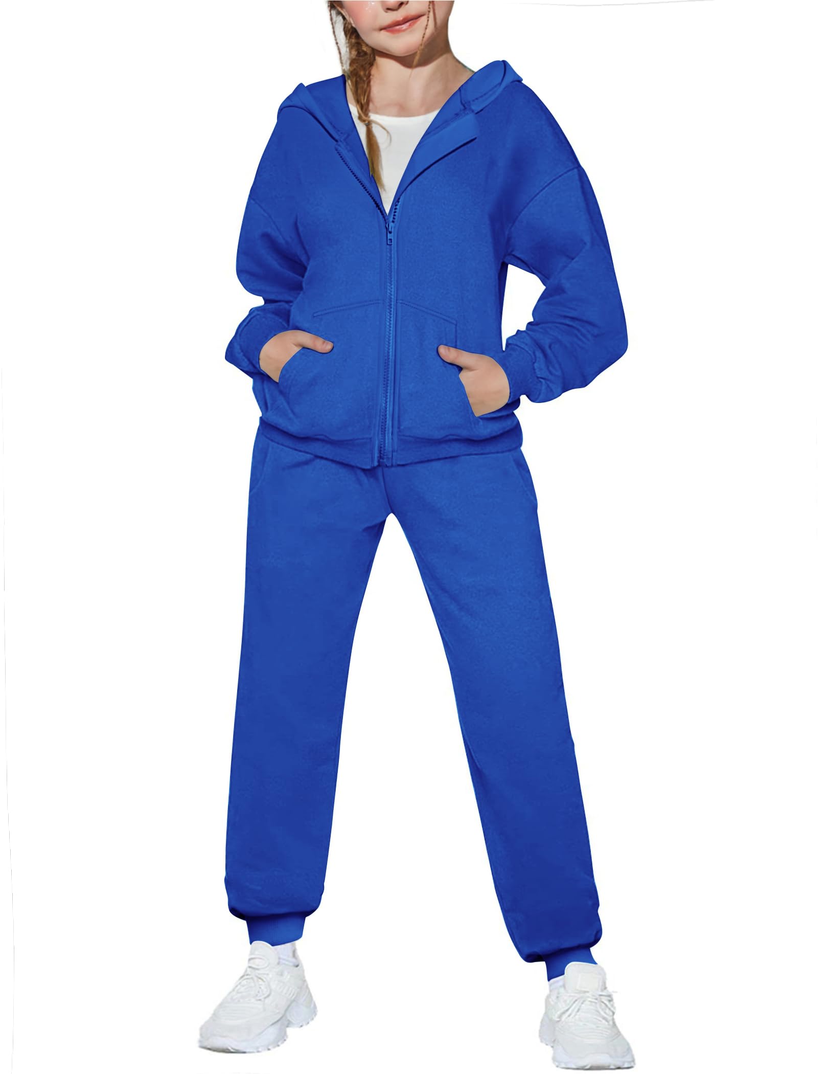 Arshiner Girls 2 Piece Outfits Zip Up Sweatshirts and Sweatpants Tracksuits