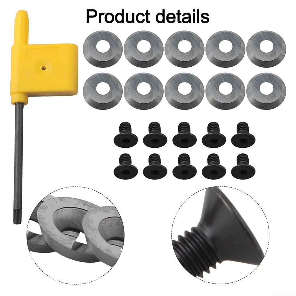 Juego de 10 insertos de carburo redondos de 16 mm con tornillos para herramientas de torneado de madera, cuchillas de corte indexables con ángulo de 30 grados para trabajos de ahuecado y acabado