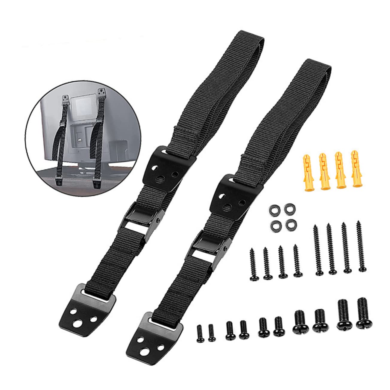 TV Safety Anti-Tip Strap for Childproofing Adjustable Wall Anchor Furniture Secure Straps No-Drill Installation Black 2-Pack for Home Use
