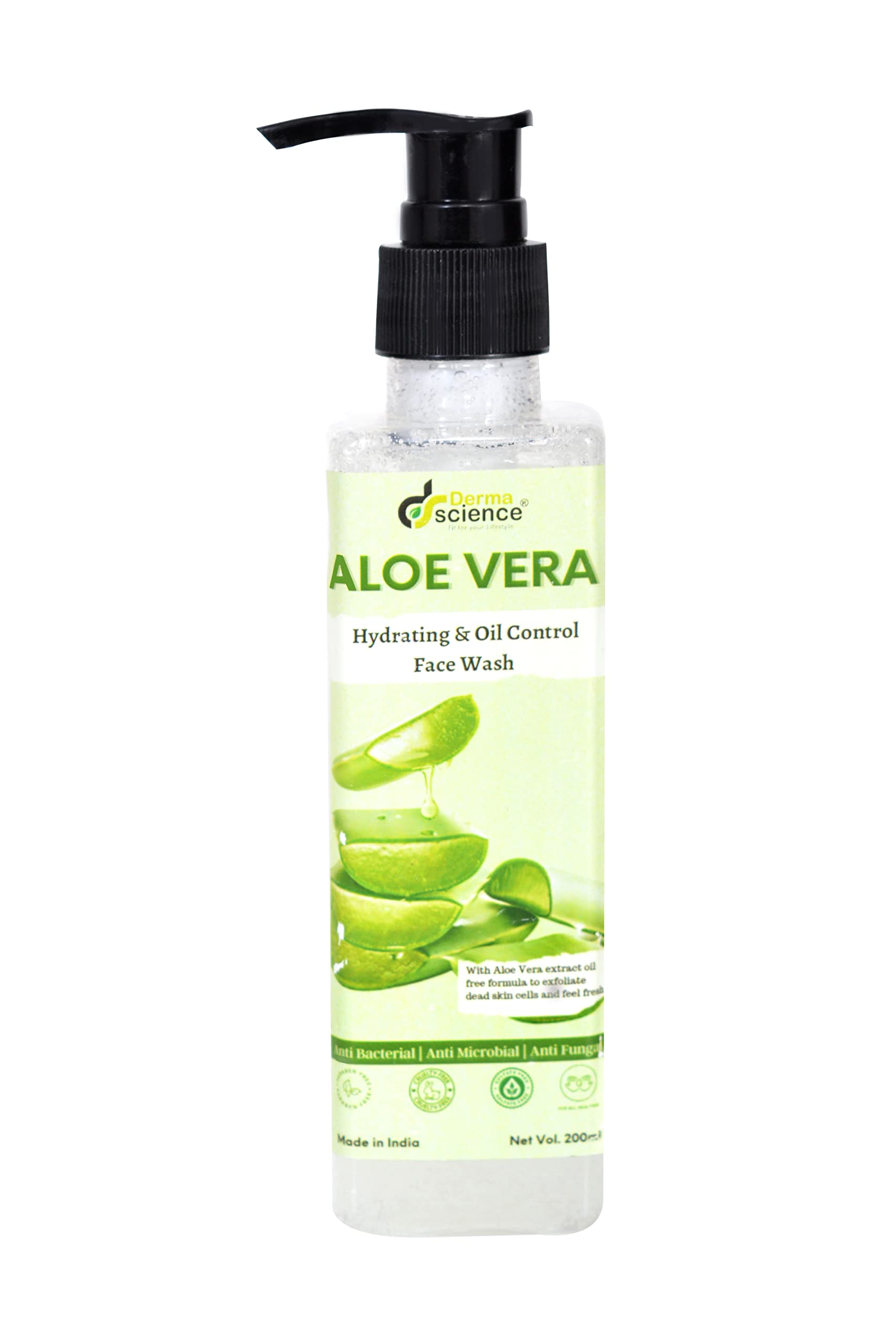 Derma Science Natural Aloe Vera Extract Face Wash Exfoliate Dead Skin Cells and Provides Freshness 200ml.