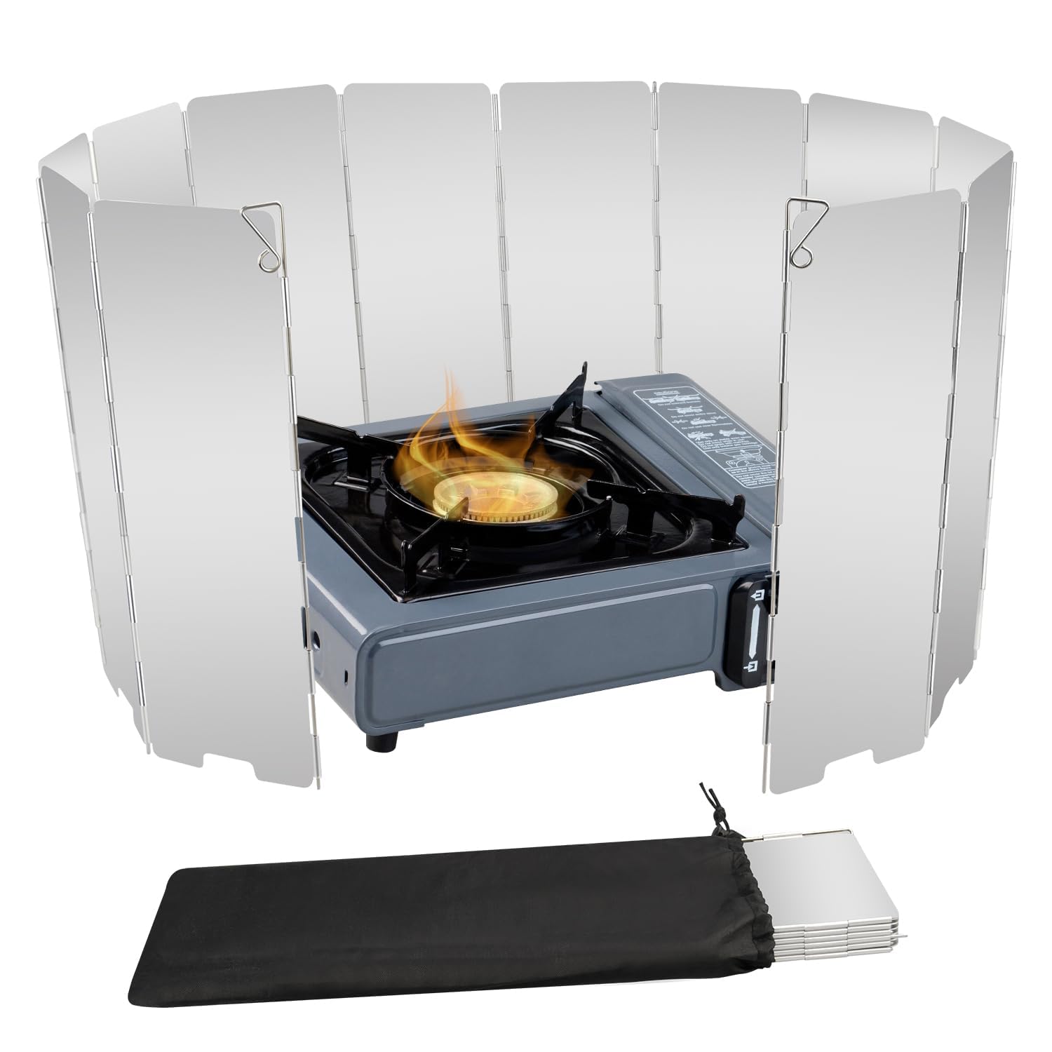 Aluminium Windschutz für Gaskocher, Faltbarer Campingkocher Windschutz, Korrosionsbeständig Hitzebeständig mit Tragetasche für Camping Picknick BBQ (12 Stück)